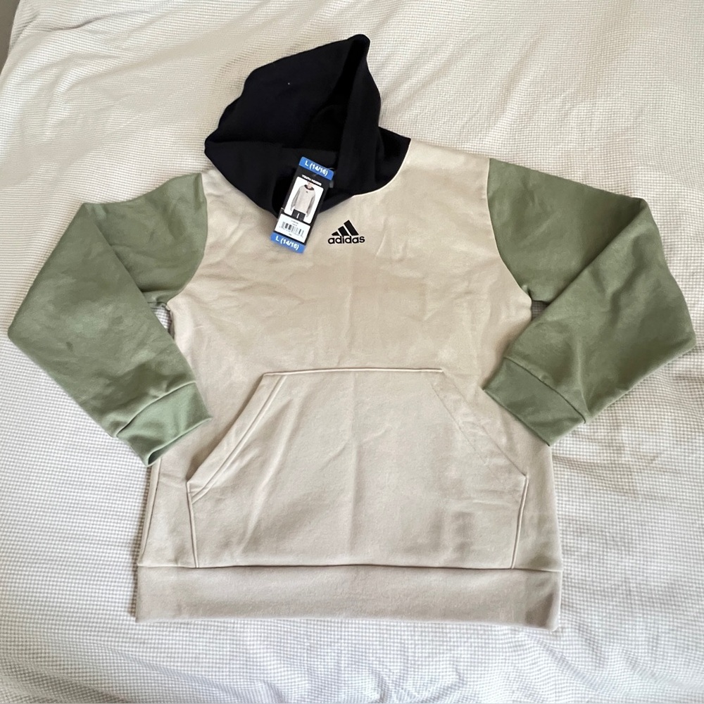 Adidas Two-Tone Youth Hoodie in Cream, green and Black